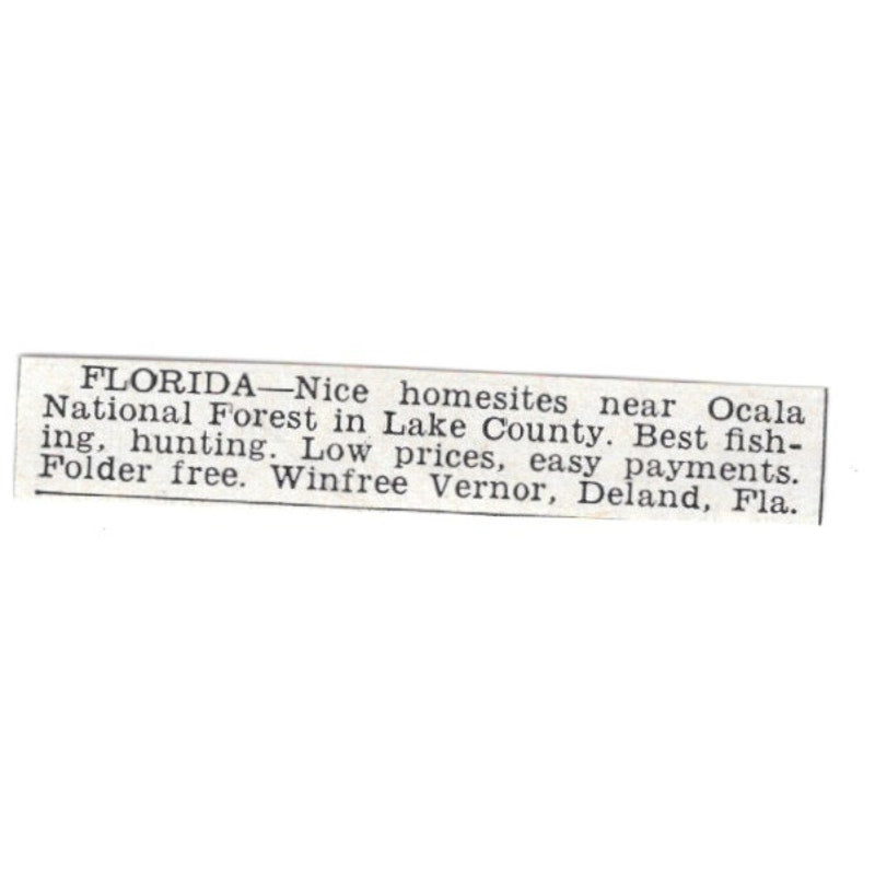 Lake County Florida Homesites - Winfree Vernor, Deland FL 1955 Ad AG1-S5