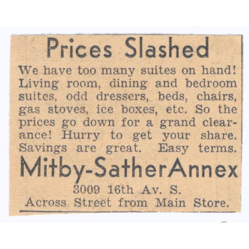 Mitby-Sather Annex 16th Ave So 1935 Minneapolis Journal Advertisement AE7-H3