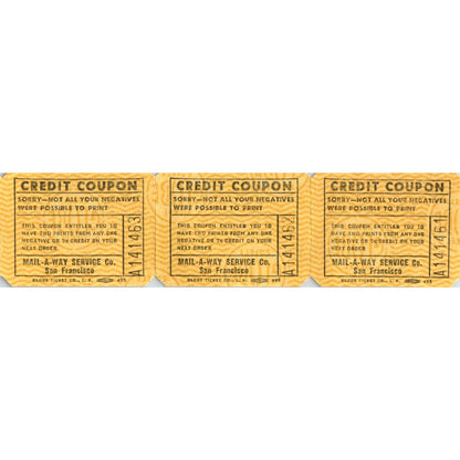Vintage Mail-A-Way Service Co. San Francisco Photo Processing Coupon Stubs AB9