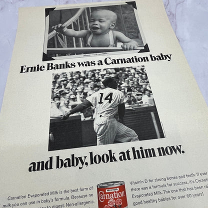 Ernie Banks MLB Carnation Evaporated Milk Vintage 9.5x12 Ad V14-5