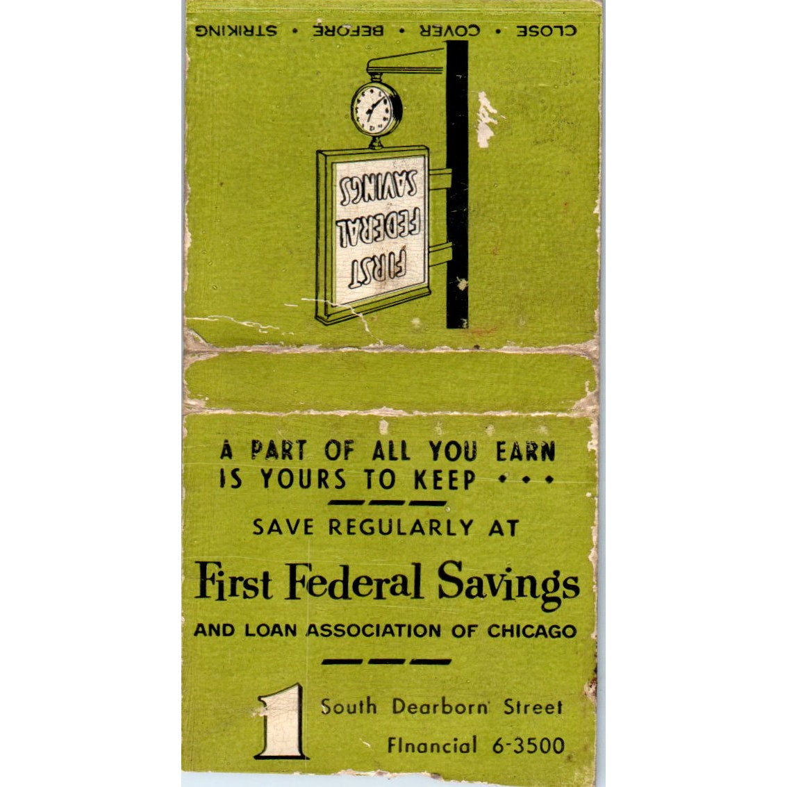 First Federal Savings South Dearborn St Chicago Vintage Matchbook Cover SF4-Y7