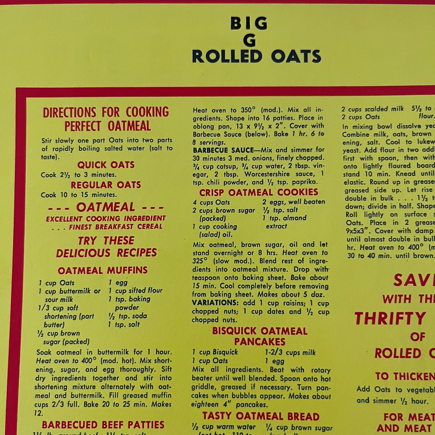 Big G Brand Rolled Oats Label B.G. Grocery & Nut Co Kearny NJ A19
