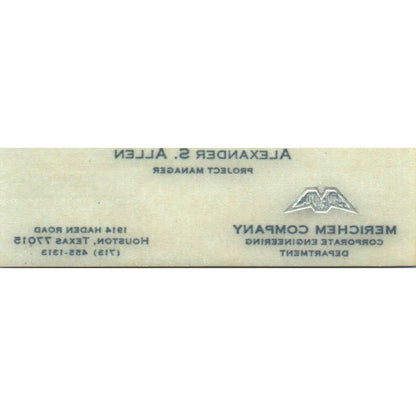 Alexander S Allen Merichem Company Houston TX Vintage Business Card SE3-B9