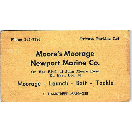 Moore's Moorage Newport Marine Co C Hamstreet Vintage Business Card TH2-B1