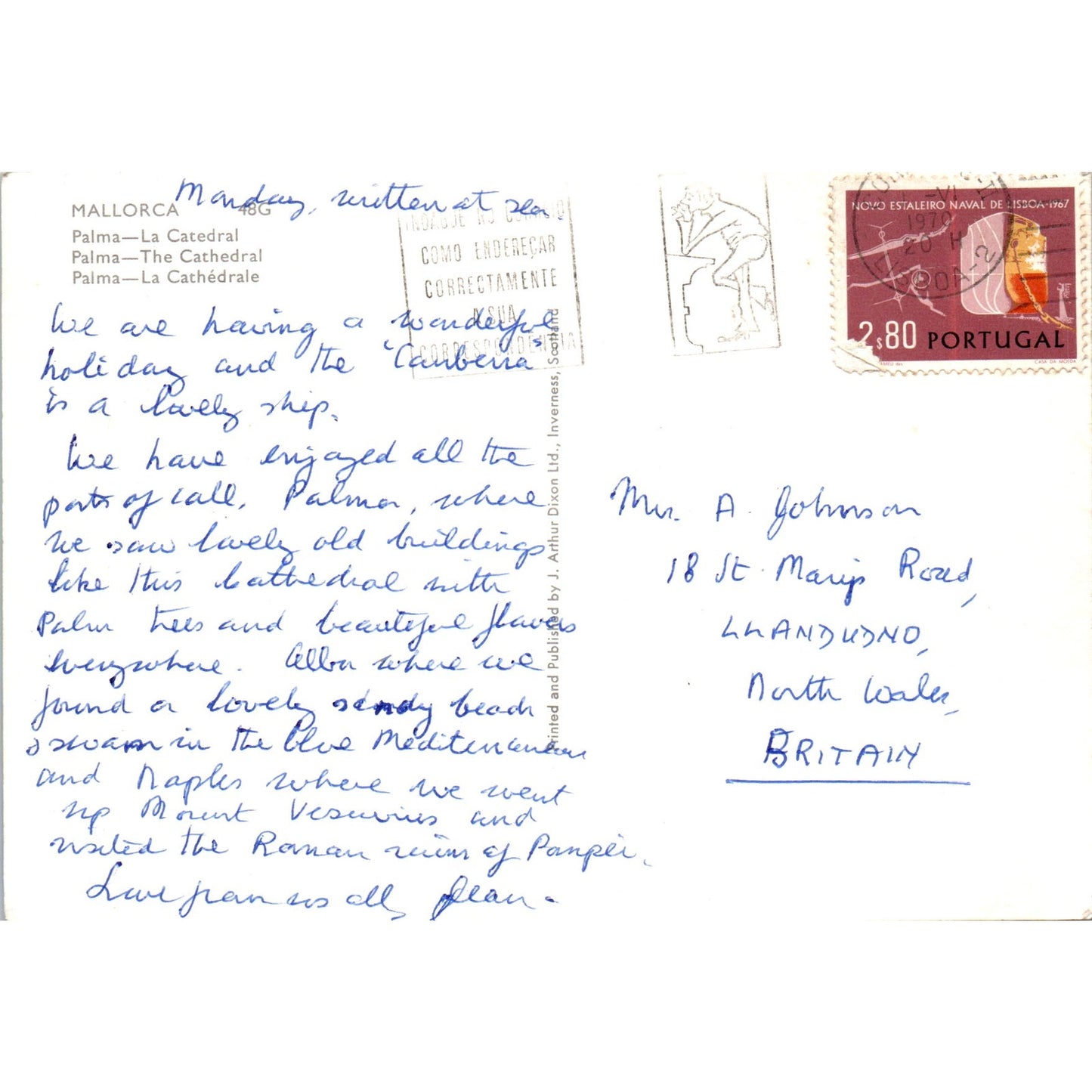 1970 Mallorca Palma - The Cathedral Vintage Postcard PE5