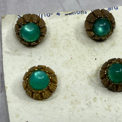 MCM Set of 4 Green Opalescent and Brass Button Cufflinks Combo SB7