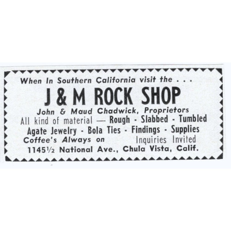 J&M Rock Shop John and Maud Chadwick Chula Vista CA 1964 Magazine Ad AB6-S9