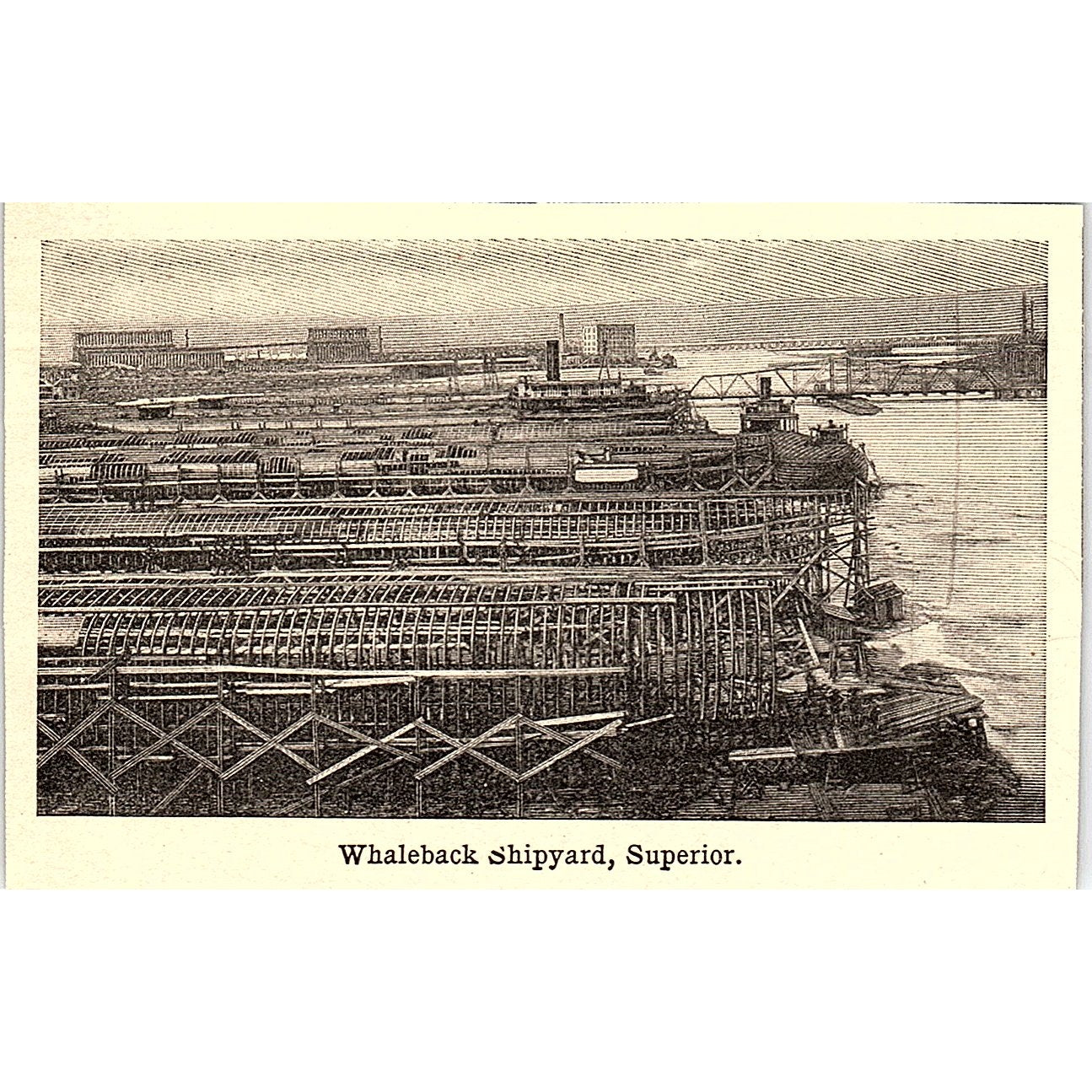 Whaleback Shipyard Superior Wisconsin 3x4" 1901 Engraving AF6-M15