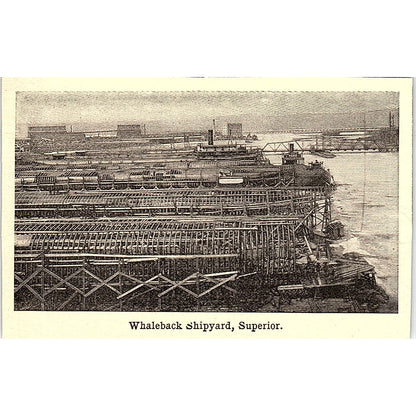 Whaleback Shipyard Superior Wisconsin 3x4" 1901 Engraving AF6-M15