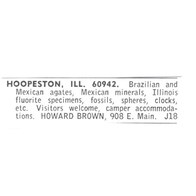 Howard Brown Lapidary Specimens Hoopeston IL 1972 Ad AF8-S24