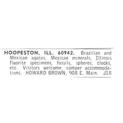 Howard Brown Lapidary Specimens Hoopeston IL 1972 Ad AF8-S24