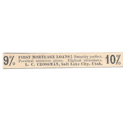 Mortgage Loans L.C. Crossman Salt Lake City Utah 1892 Magazine Ad AK6-S6