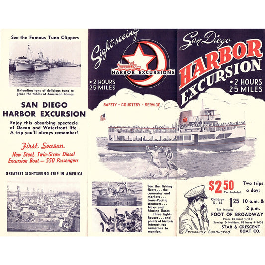 1950s San Diego Harbor Excursion - Star & Crescent Boat Co Travel Brochure AF9-2