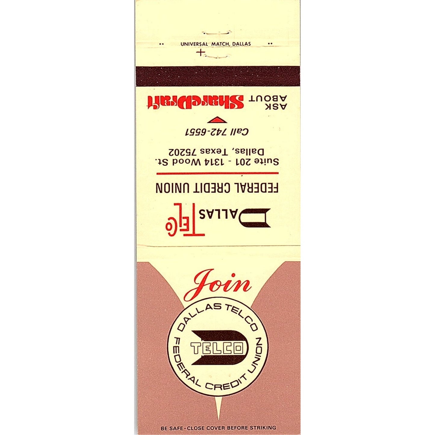 Dallas Telco Federal Credit Union Vintage Matchbook TB6-MB2-8