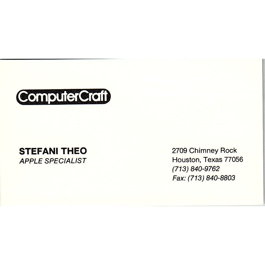 Stefani Theo ComputerCraft Houston TX Vintage Business Card SD9-B2