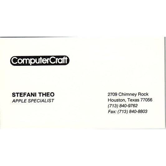 Stefani Theo ComputerCraft Houston TX Vintage Business Card SD9-B2
