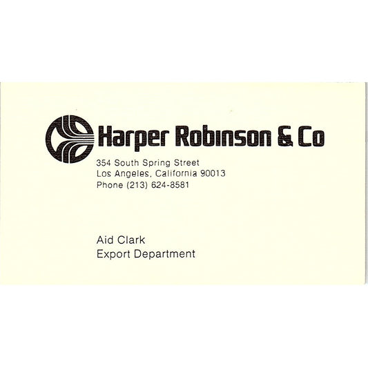 Harper Robinson & Co Aid Clark Los Angeles CA Vintage Business Card SB4-B9