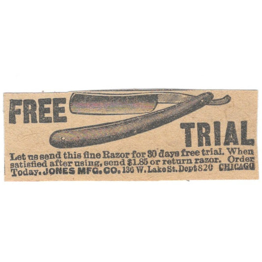 Jones Mfg Co Fine Shaving Straight Razor Lake Street Chicago 1920 Ad AG2-S2