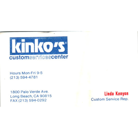 Kinko's Customer Service Center Linda Kenyon Long Beach CA Business Card SD4-B3