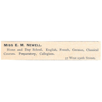 Miss E.M. Newell Home and Day School West 138th St NY 1892 Magazine Ad AK6-S5