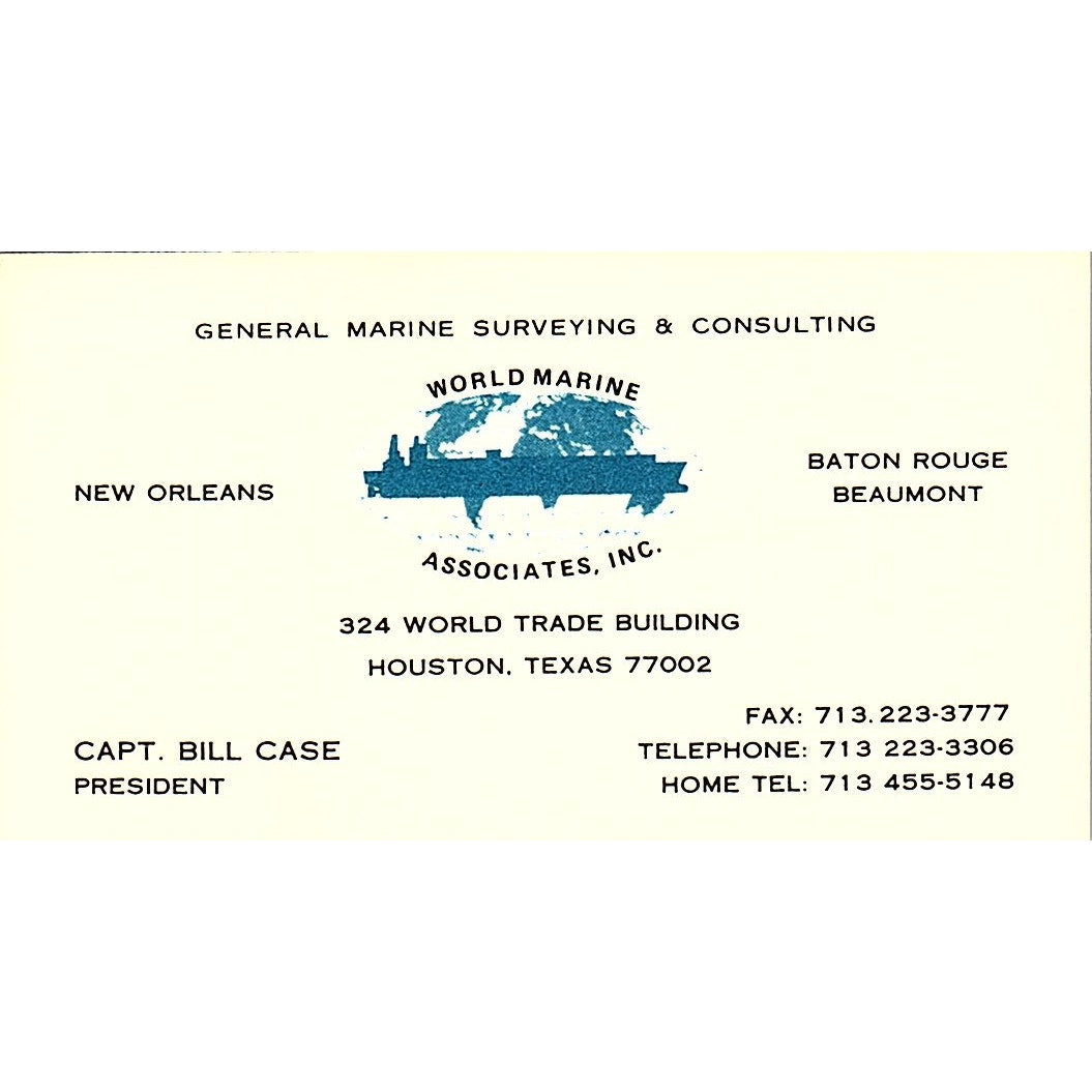 Capt Bill Case World Marine Associates Houston Vintage Business Card SD9-B13