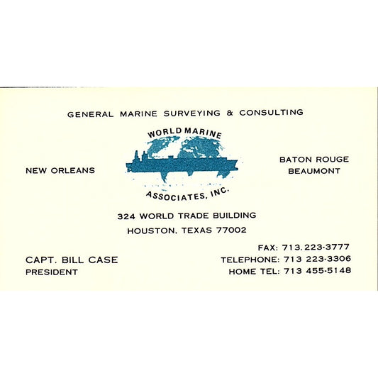 Capt Bill Case World Marine Associates Houston Vintage Business Card SD9-B13