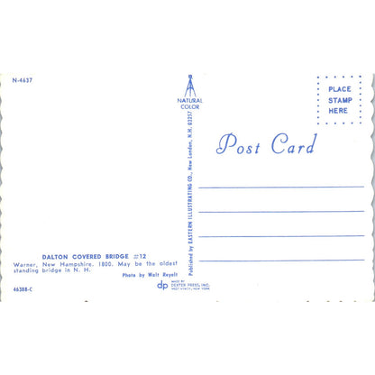 Dalton Covered Bridge #12 Warner New Hampshire Covered Bridge Postcard PC3