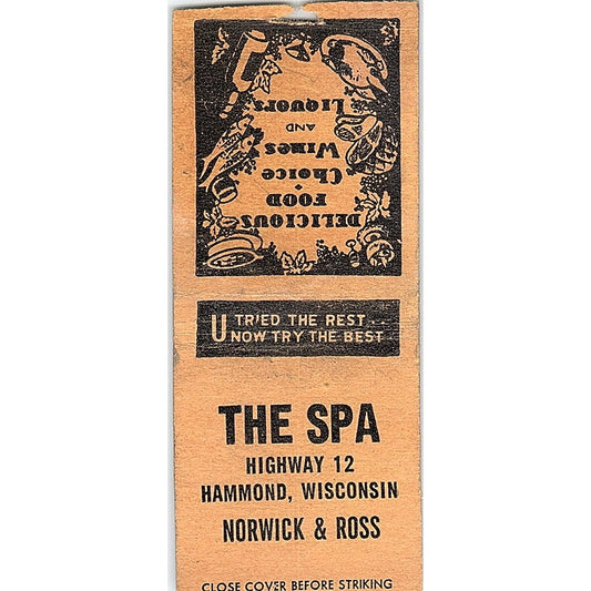 The Spa Norwick & Ross Hammond WI Vintage Matchbook Cover SC7-Y4