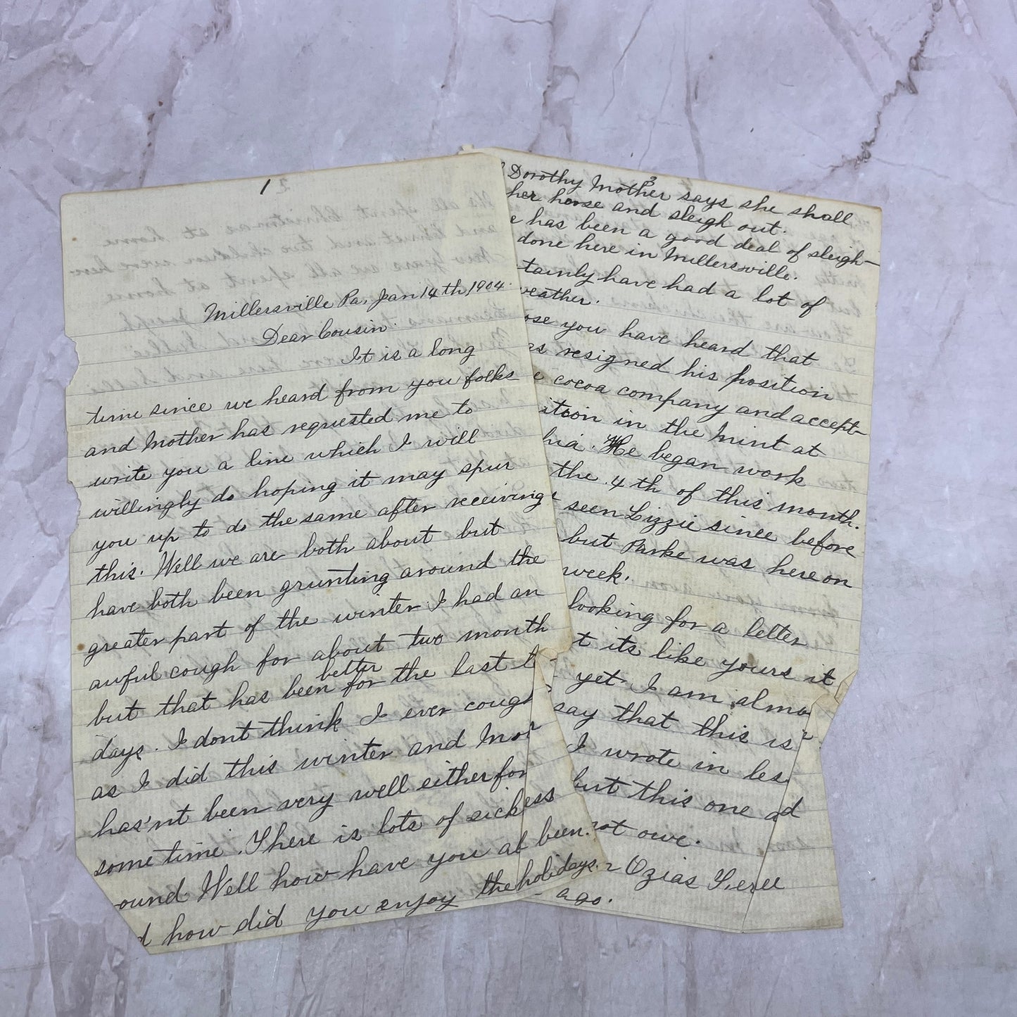 1904 Handwritten Letter From Millersville PA TJ5-E2