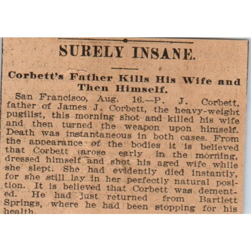 Boxer James J. Corbett Murder Case San Francisco 1898 Newspaper Ad AF2-Q2