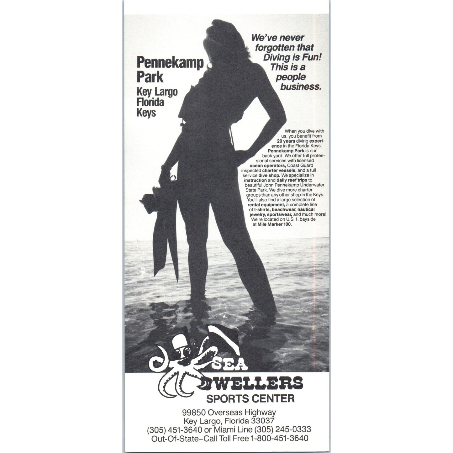 1980s Sea Dwellers Dive Pennekamp Park Key Largo Florida Leaflet TF4-BA