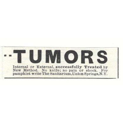 Tumor Shock Treatment Union Springs NY Sanitarium c1890 Victorian Ad AE9-CH3