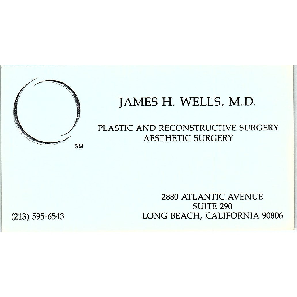 James H Wells Aesthetic Surgery Long Beach CA Vintage Business Card SB4-B1