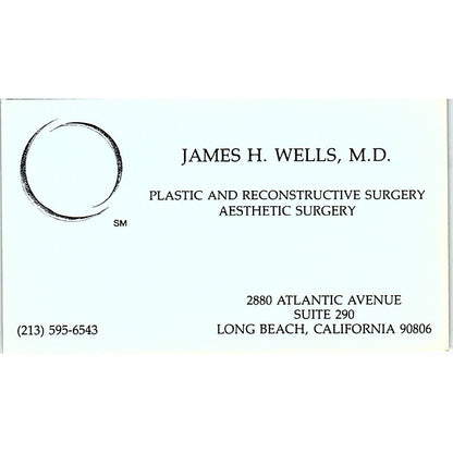 James H Wells Aesthetic Surgery Long Beach CA Vintage Business Card SB4-B1