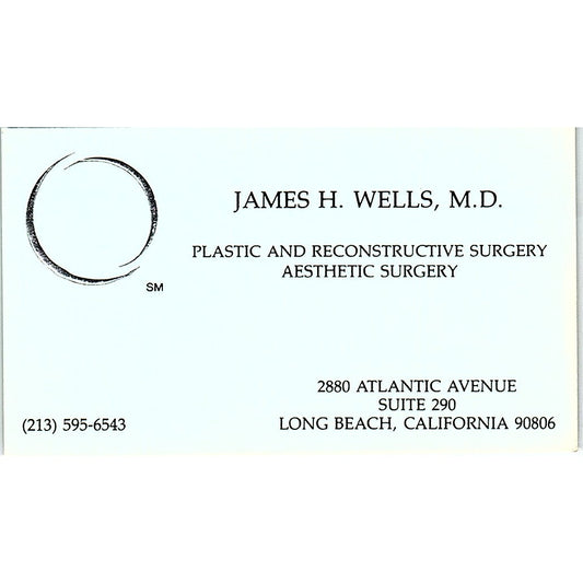 James H Wells Aesthetic Surgery Long Beach CA Vintage Business Card SB4-B1