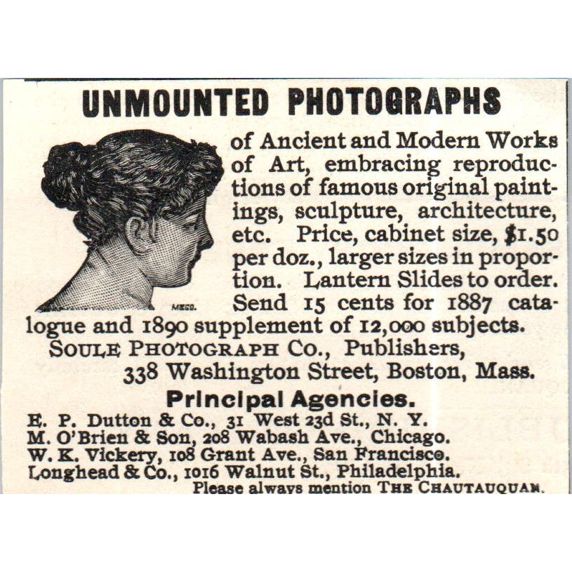 Soule Photograph Co Unmounted Photographs Boston MA c1890 Victorian Ad AE8-CH10