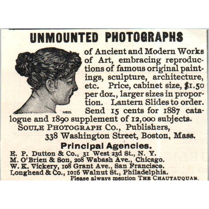 Soule Photograph Co Unmounted Photographs Boston MA c1890 Victorian Ad AE8-CH10