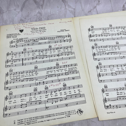 1943 Tico-Tico Sheet Music Zequinha Abreu Ervin Drake Ethel Smith TA9-E2