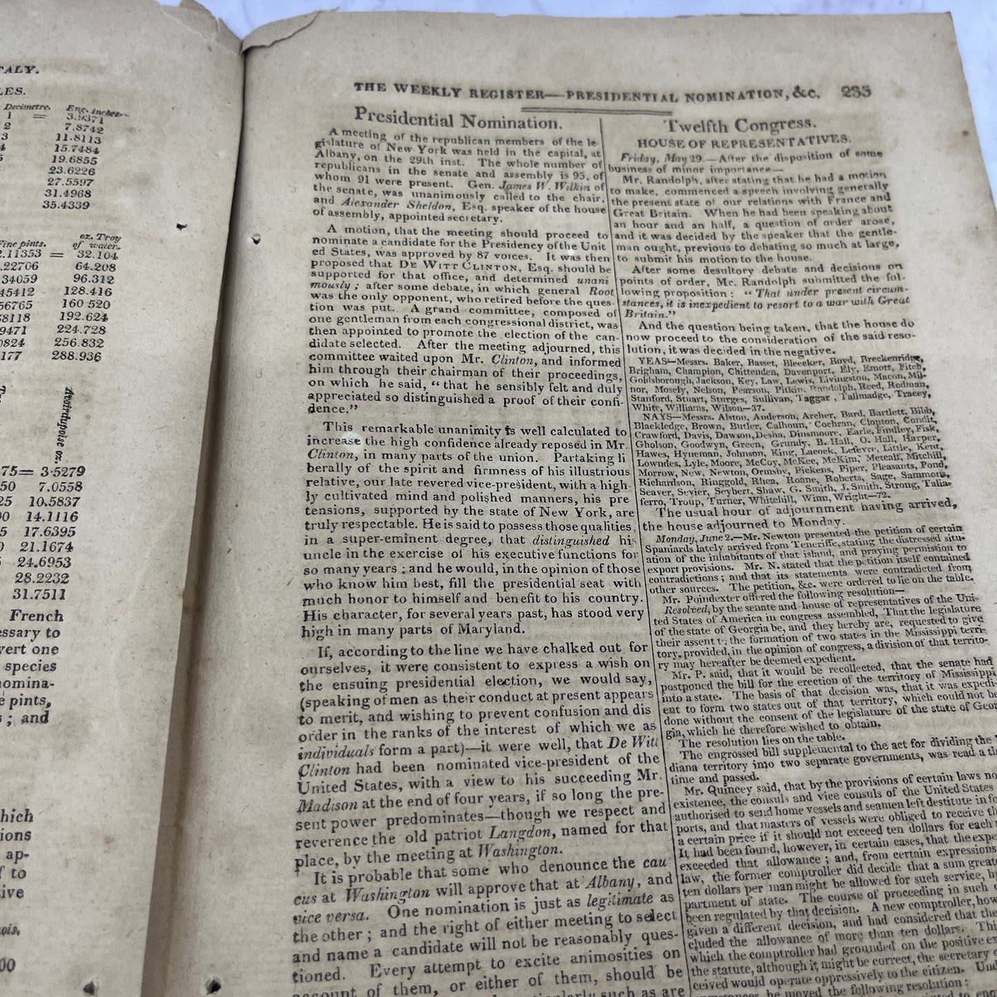 Baltimore Weekly Register Mar 14 1812 - War of 1812 British Navy, Plot AF9-10