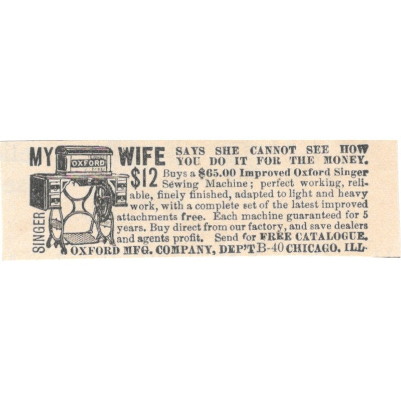 Oxford Mfg Co. Sewing Machines Chicago IL 1892 Magazine Ad AB6-S3