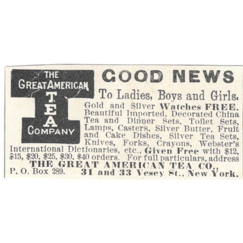 Great American Tea Co NY Free Watch Offer 1893 Judge Magazine Ad AB9-SB