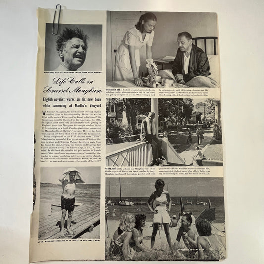 Somerset Maugham at Martha's Vineyard 3 Pages 1940s WWII Era Article V30-1