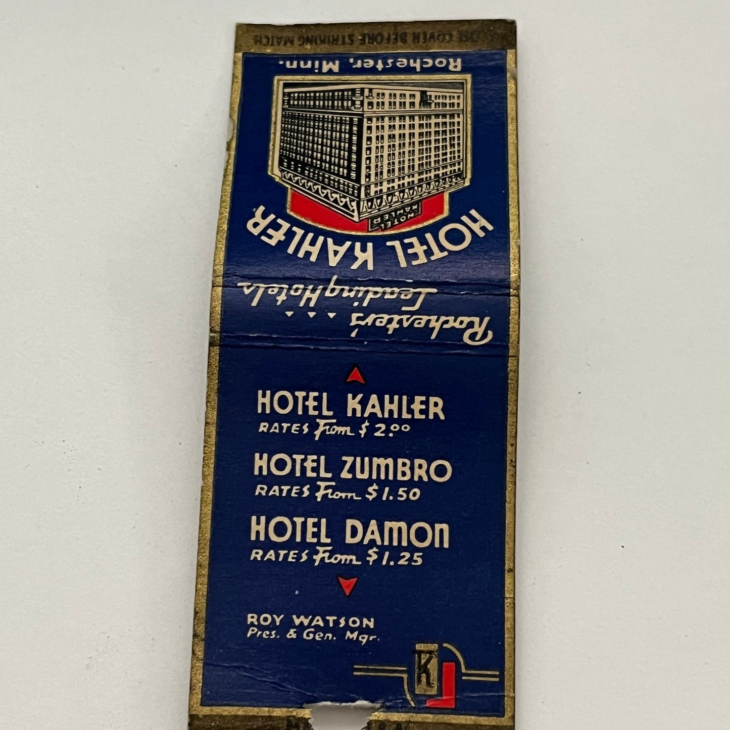 Hotel Kahler Rochester Minnesota Vintage Matchbook TB6-MB2-14