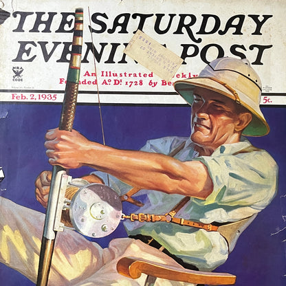 1935 Saturday Evening Post Cover Only Fishing Edgar Franklin Wittmack 10x13 V3