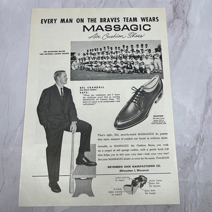 Del Crandall Milwaukee Braves MLB Massagic Shoes Vintage 8x10 Ad V14-5