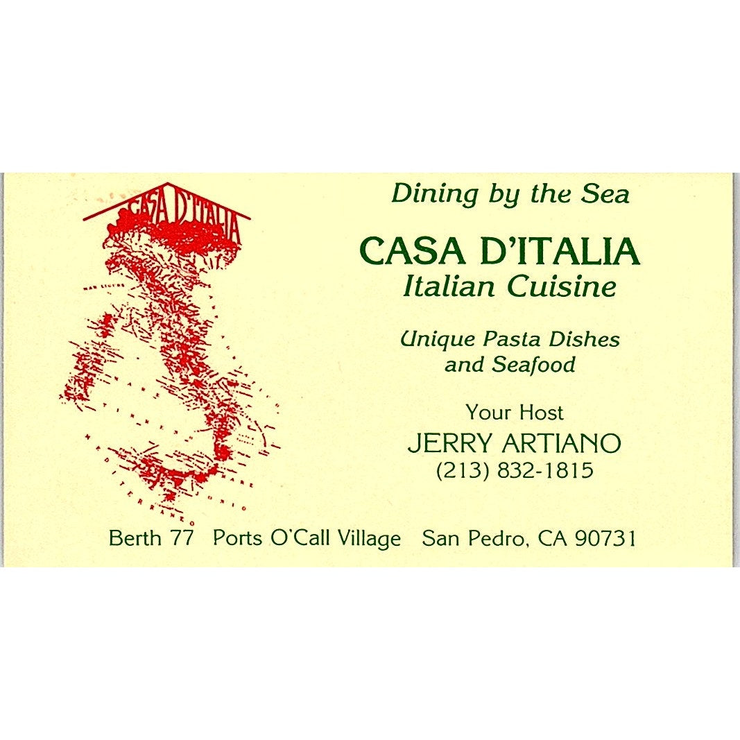 Casa D'Italia Italian Cuisine Jerry Artiano San Pedro CA Business Card SSB4-B13