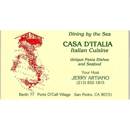 Casa D'Italia Italian Cuisine Jerry Artiano San Pedro CA Business Card SSB4-B13