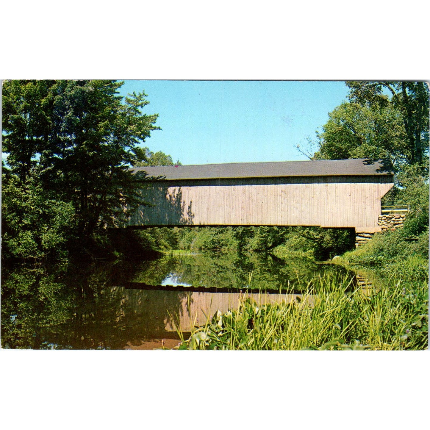 Cabin Bridge Sugar River North Newport NH Vintage Covered Bridge Postcard PC13