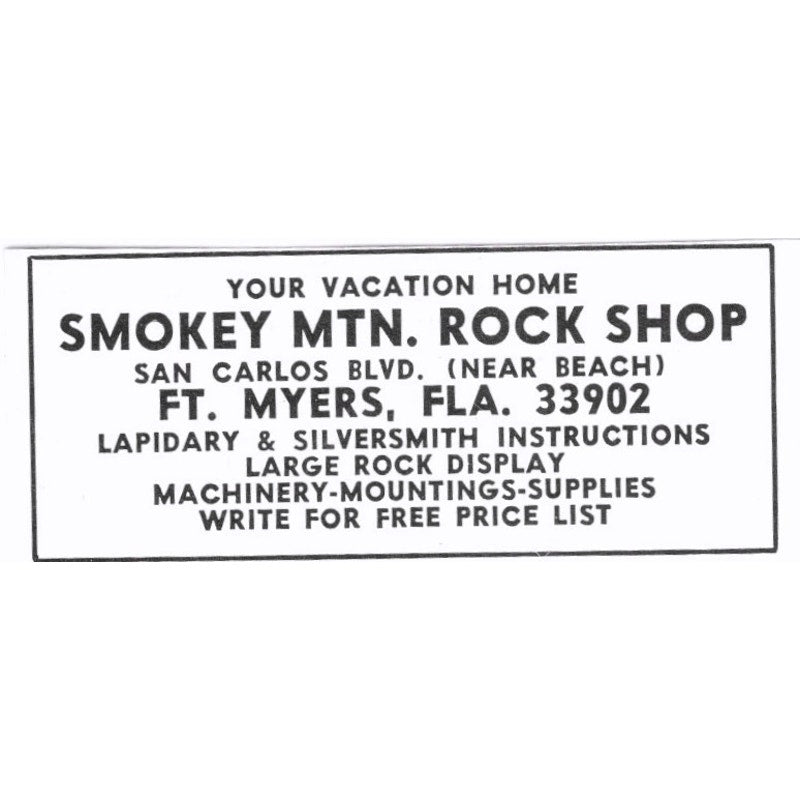 Smokey Mountain Rock Shop Fort Myers Florida 1972 Ad AF8-S4