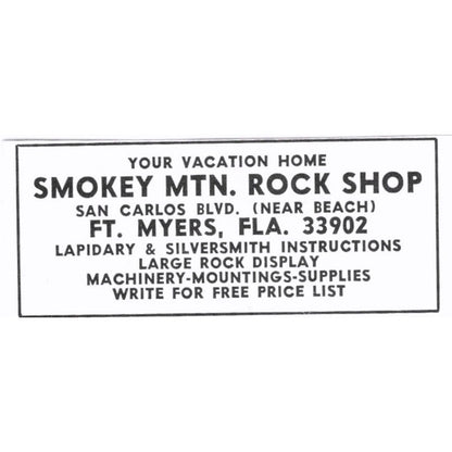 Smokey Mountain Rock Shop Fort Myers Florida 1972 Ad AF8-S4